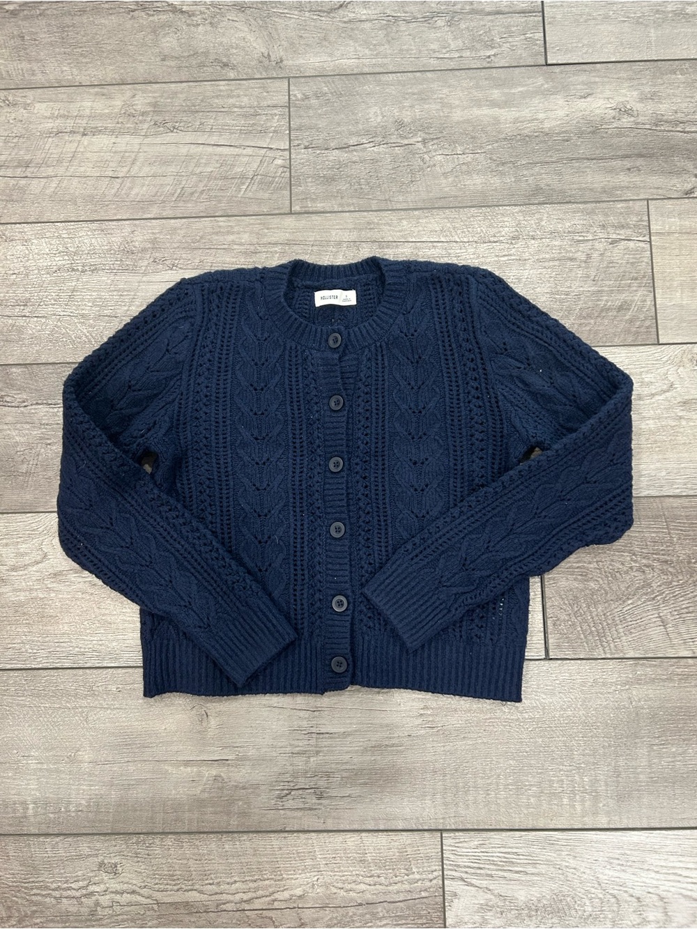 Hollister Cable-Knit Navy Button-Front Cardigan